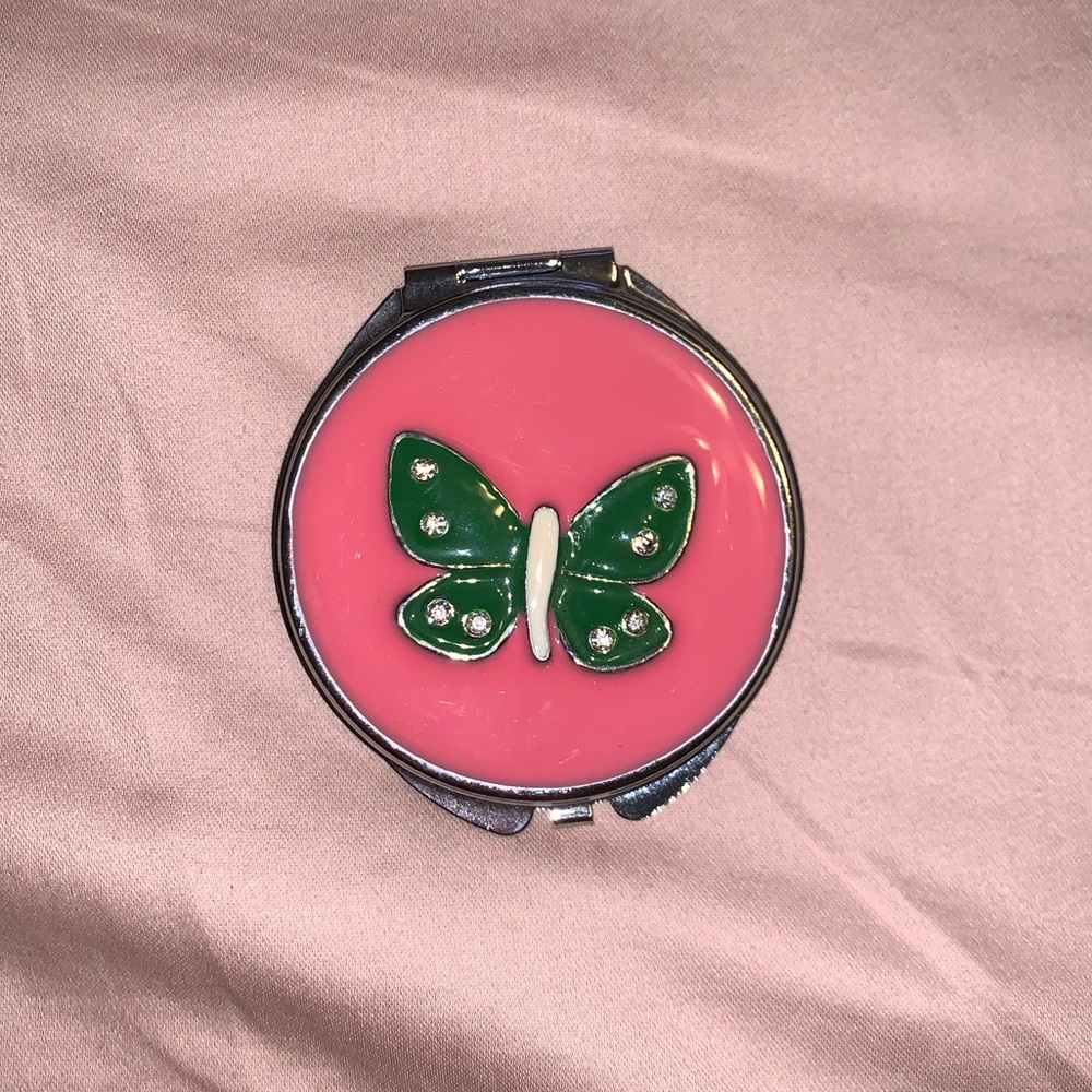 Compact Mirror with Butterfly and Rhinestones